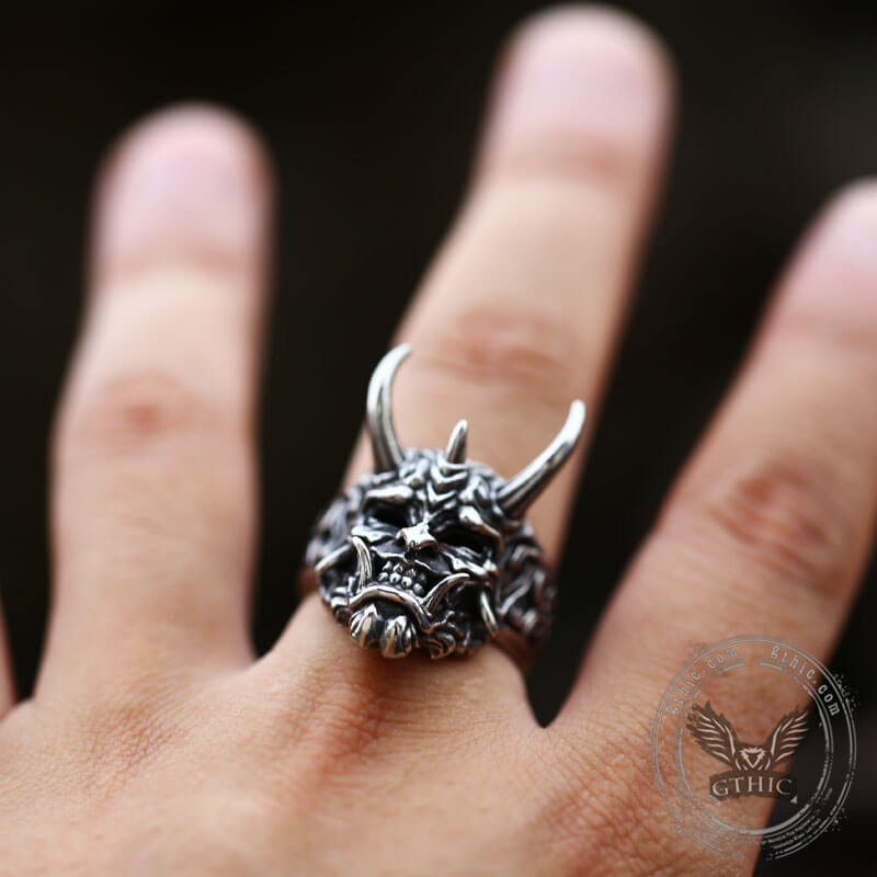 Vintage Oni Mask Stainless Steel Ring