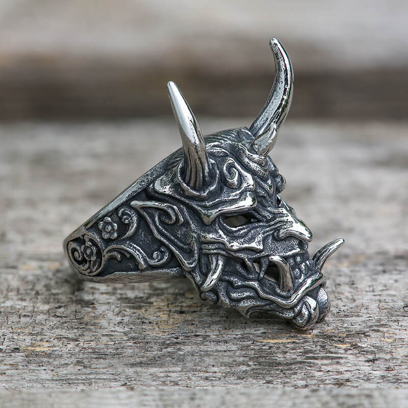 Vintage Oni Mask Stainless Steel Ring