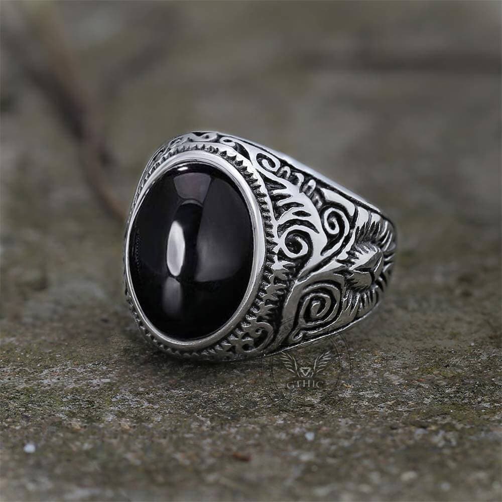 Vintage Pattern Gem Stainless Steel Ring