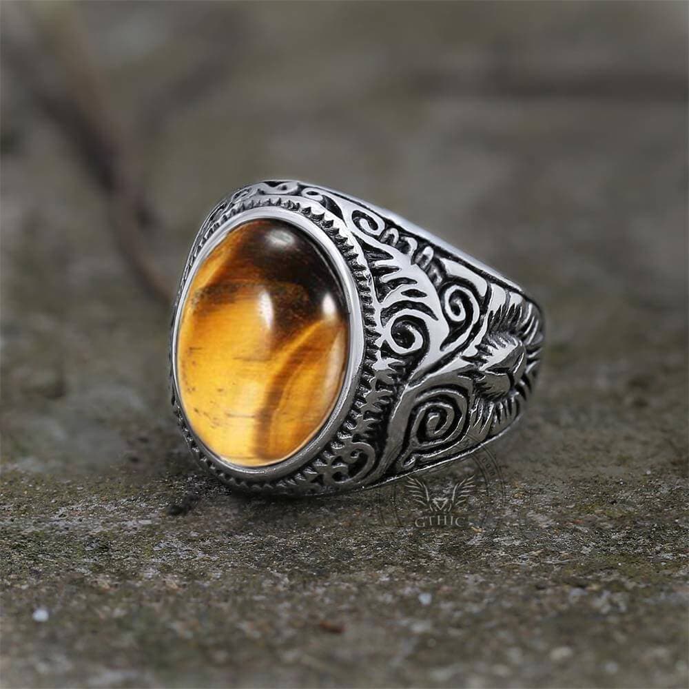 Vintage Pattern Gem Stainless Steel Ring