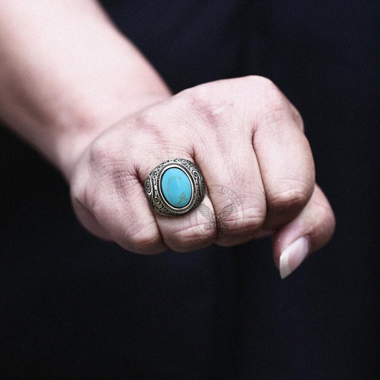 Vintage Pattern Gem Stainless Steel Ring