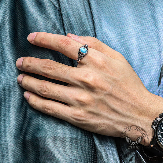 Vintage Pattern Stainless Steel Gemstone Ring