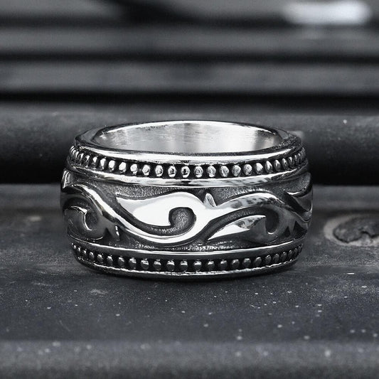 Curling Grass Pattern Stainless Steel Ring
