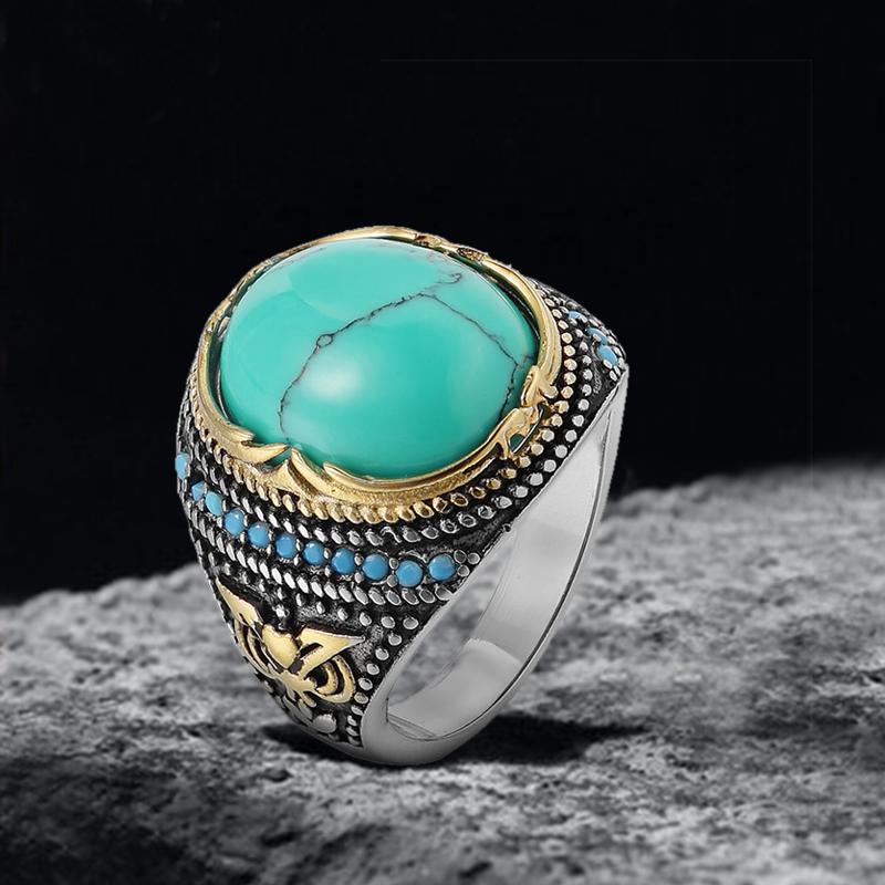 Vintage Pattern Turquoise Stainless Steel Ring