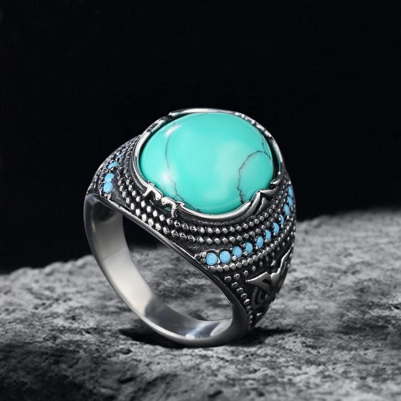 Vintage Pattern Turquoise Stainless Steel Ring