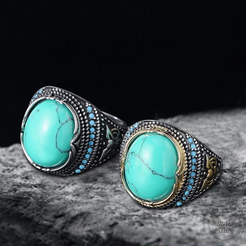 Vintage Pattern Turquoise Stainless Steel Ring