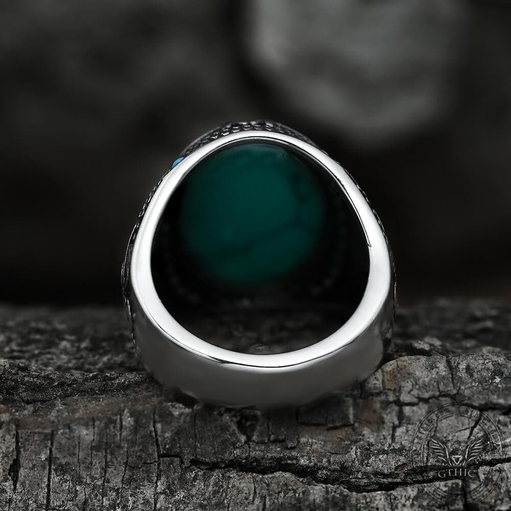 Vintage Pattern Turquoise Stainless Steel Ring