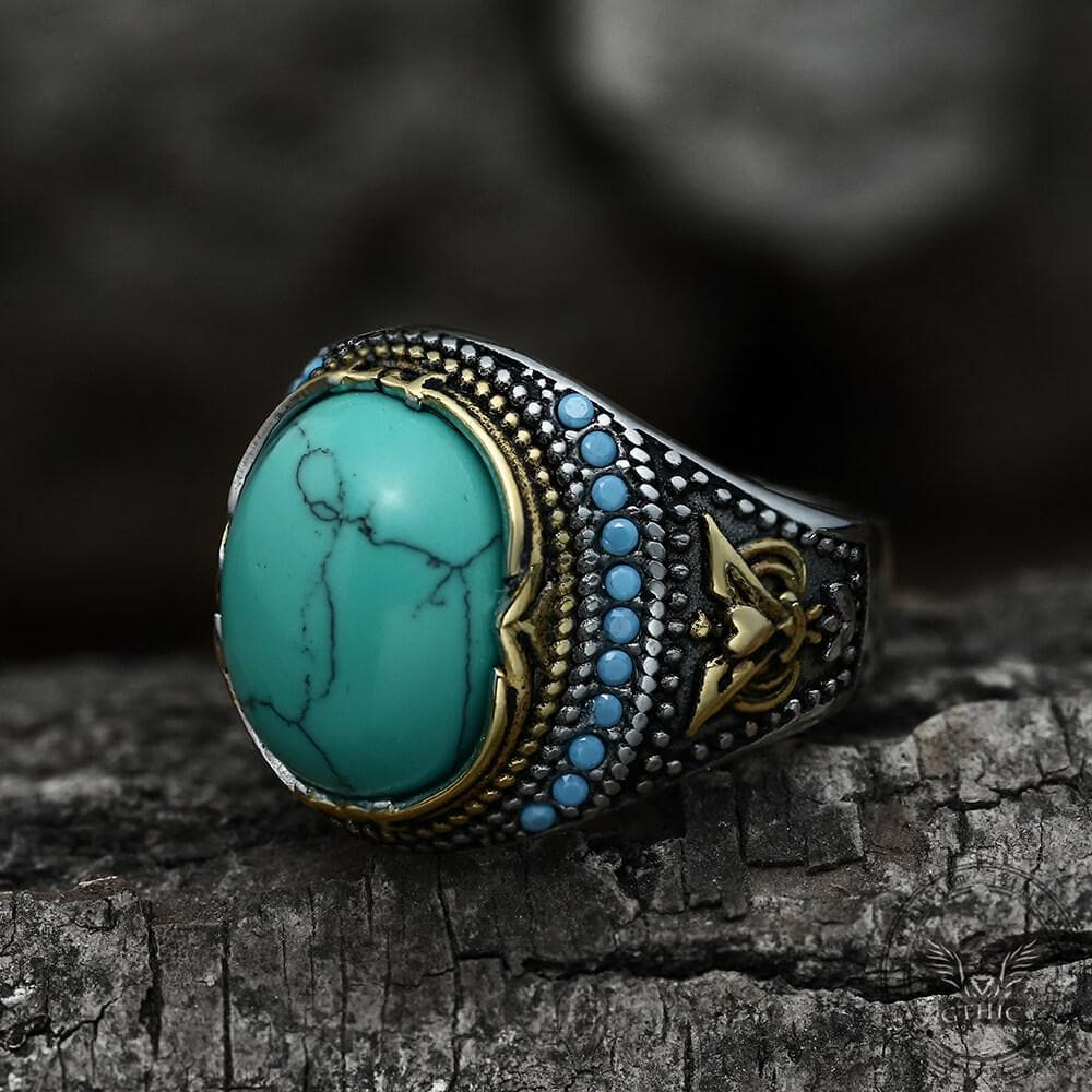 Vintage Pattern Turquoise Stainless Steel Ring