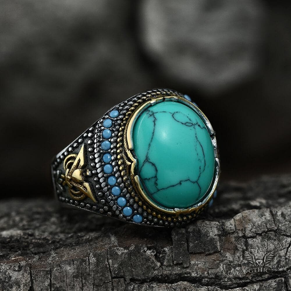 Vintage Pattern Turquoise Stainless Steel Ring