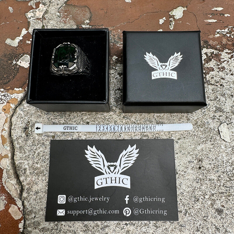 Vintage Patterns Green Zircon Stainless Steel Ring