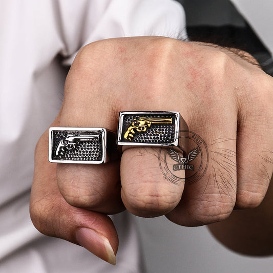 Vintage Pistol Gun Stainless Steel Ring