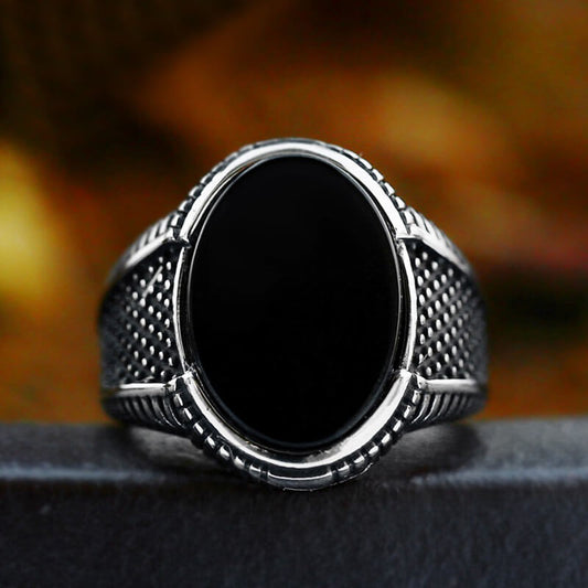 Vintage Polka Dot Black Zircon Stainless Steel Ring