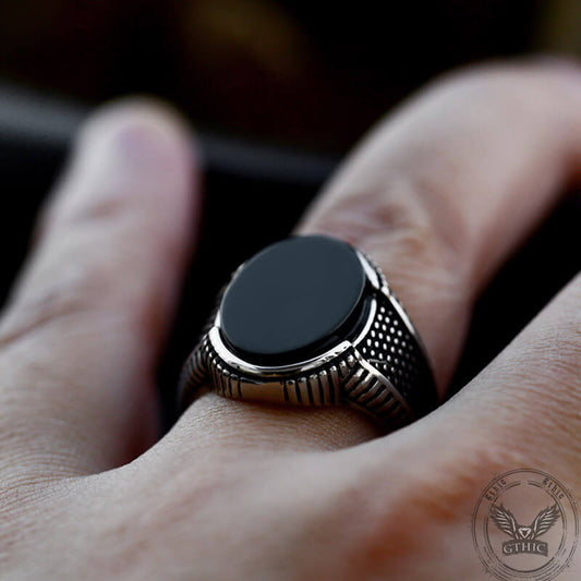 Vintage Polka Dot Black Zircon Stainless Steel Ring