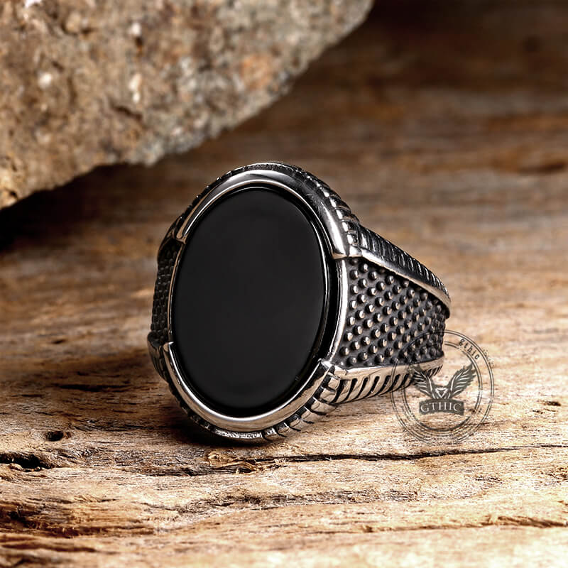 Vintage Polka Dot Black Zircon Stainless Steel Ring
