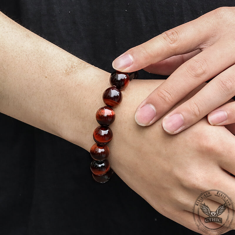 Vintage Red Tiger Eye Gemstone Bead Bracelet