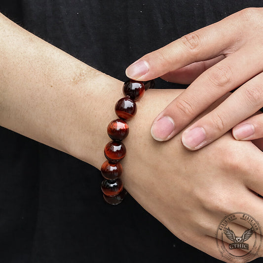 Vintage Red Tiger Eye Gemstone Bead Bracelet