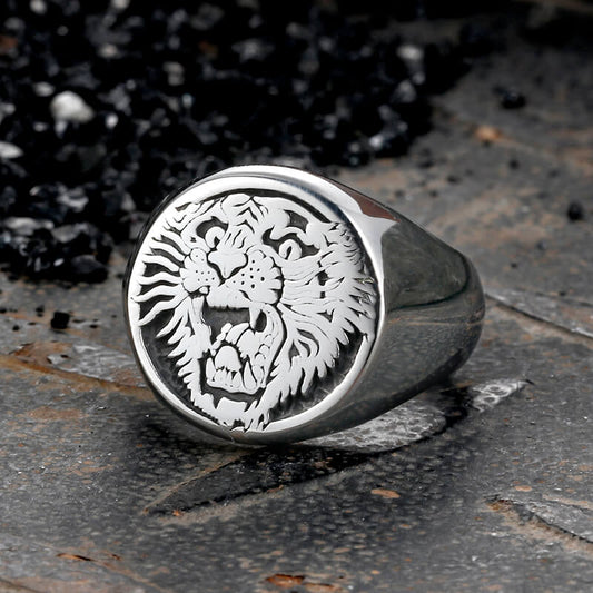 Vintage Roaring Tiger Head Stainless Steel Ring