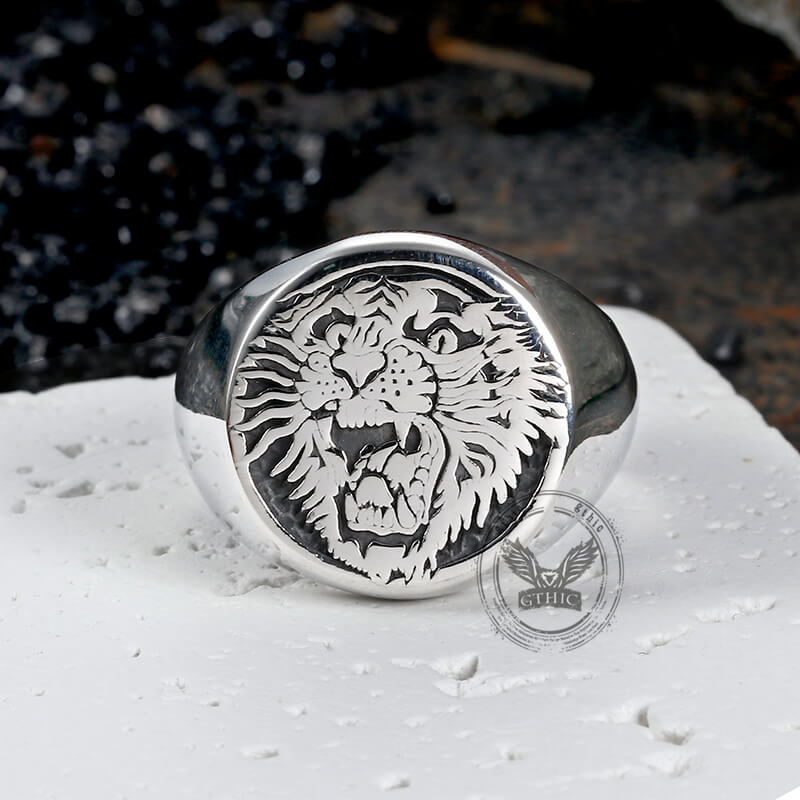 Vintage Roaring Tiger Head Stainless Steel Ring