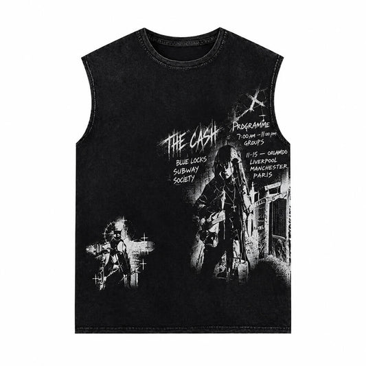 Vintage Rock Star Print Washed Vest Top