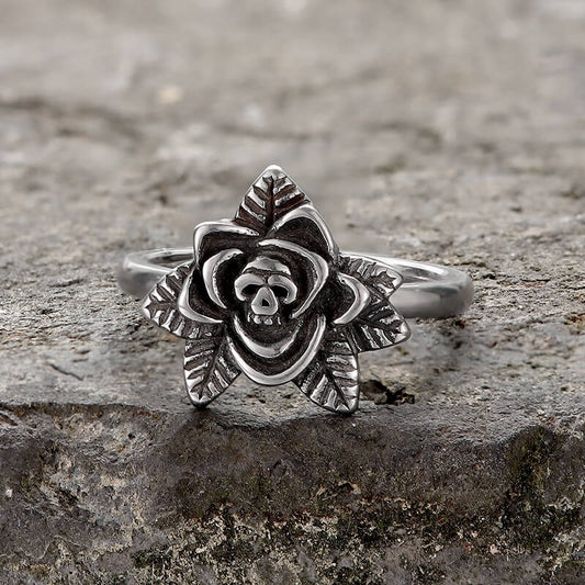Vintage Rose Skull Stainless Steel Ring