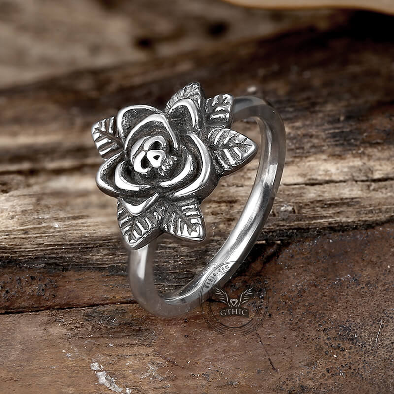 Vintage Rose Skull Stainless Steel Ring