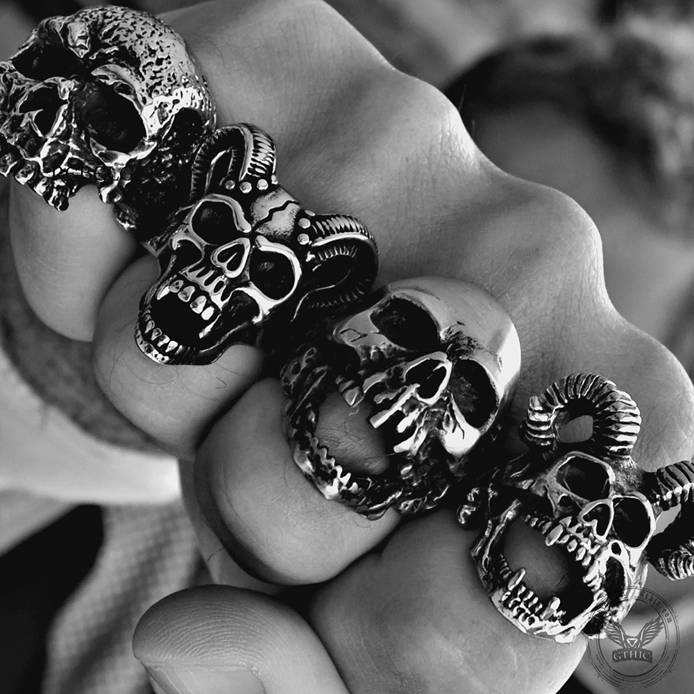 Vintage Rugged Stainless Steel Skull Ring