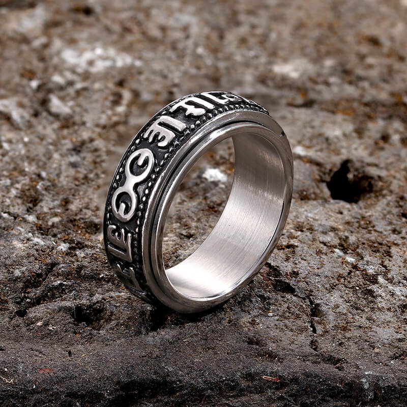 Vintage Six-Word Mantra Stainless Steel Spinner Ring