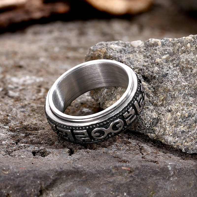 Vintage Six-Word Mantra Stainless Steel Spinner Ring