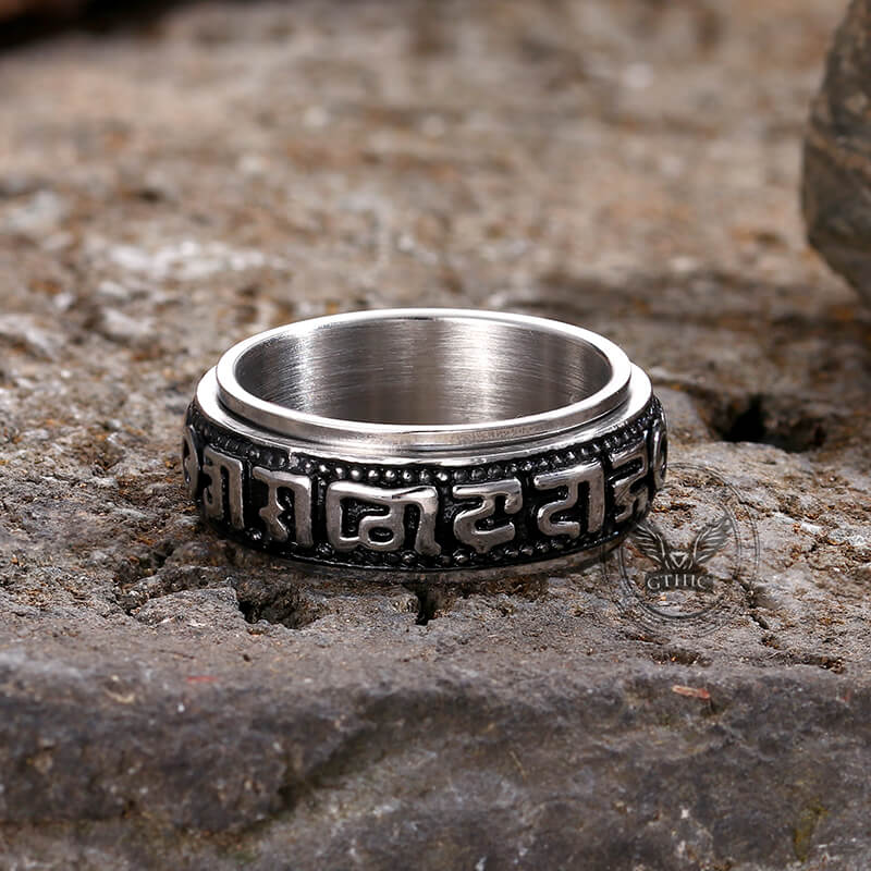 Vintage Six-Word Mantra Stainless Steel Spinner Ring