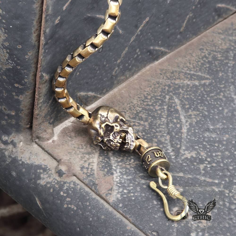 Vintage Skull Brass Box Chain Bracelet