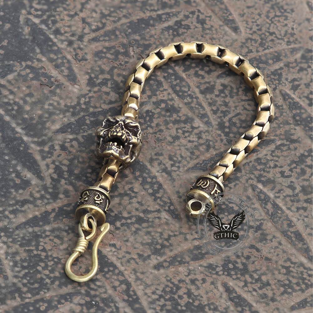 Vintage Skull Brass Box Chain Bracelet