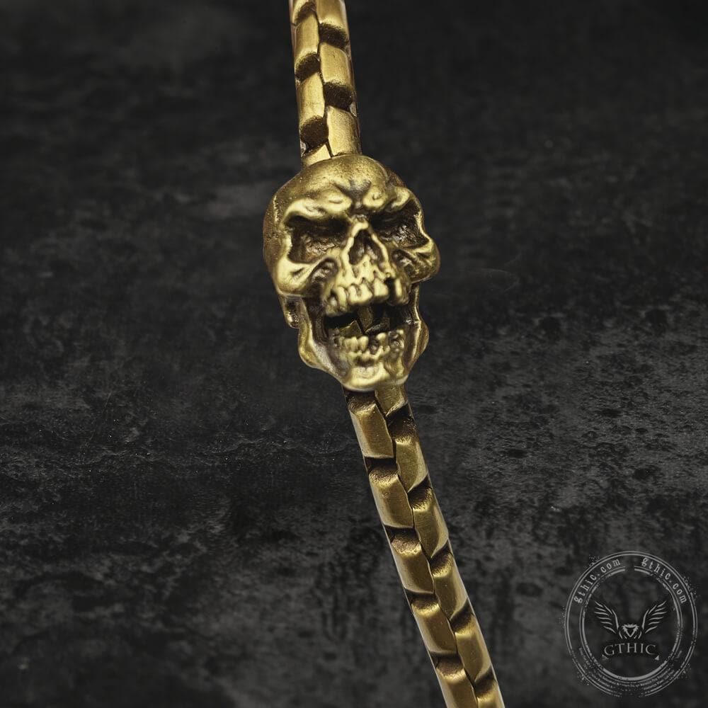 Vintage Skull Brass Box Chain Bracelet