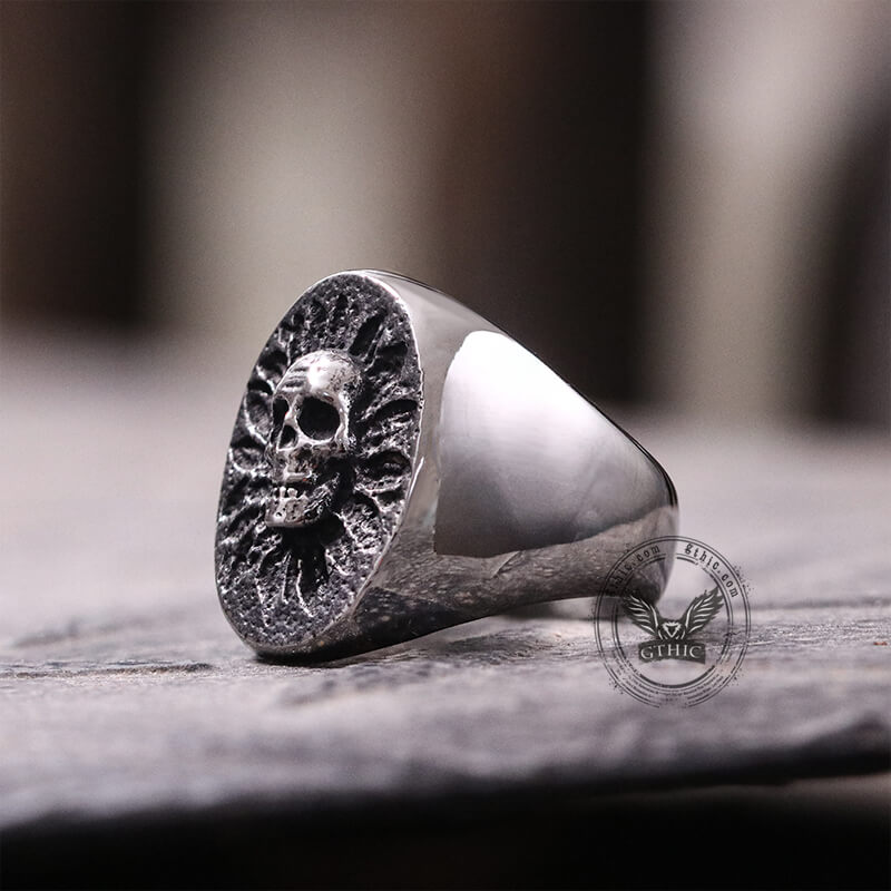 Vintage Sunflower Skull Stainless Steel Ring
