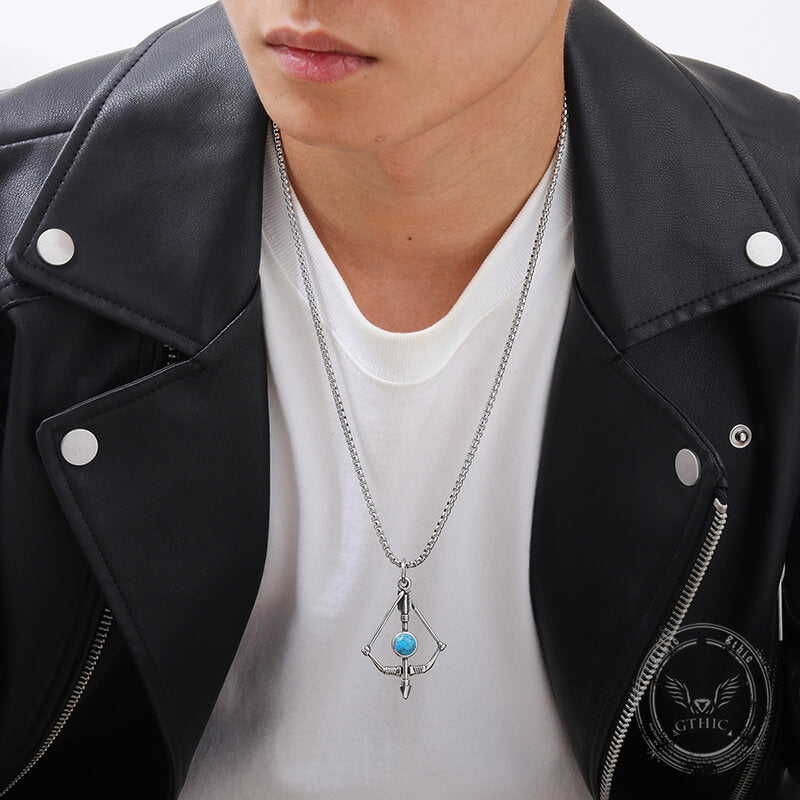 Vintage Turquoise Bow And Arrow Stainless Steel Necklace