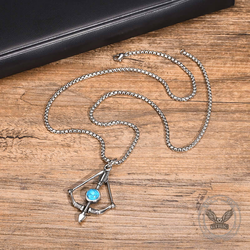 Vintage Turquoise Bow And Arrow Stainless Steel Necklace