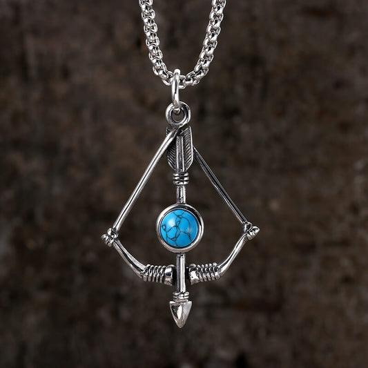 Vintage Turquoise Bow And Arrow Stainless Steel Necklace