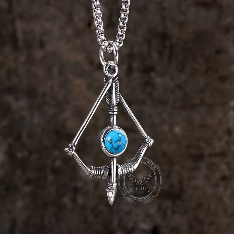 Vintage Turquoise Bow And Arrow Stainless Steel Necklace