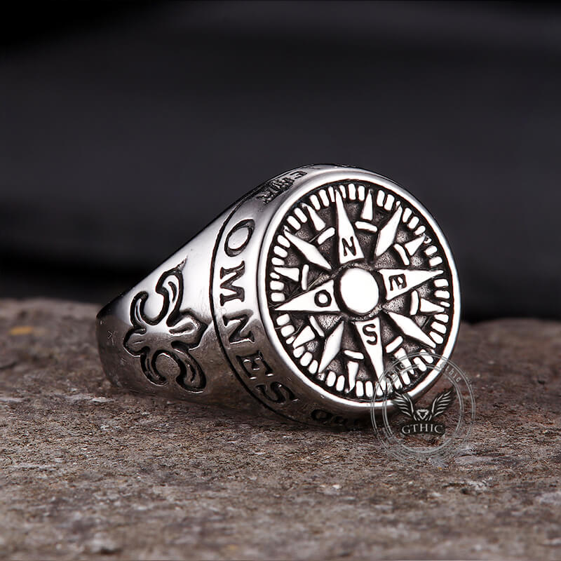 Vintage Viking Nordic Compass Stainless Steel Marine Ring