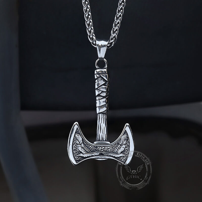 Vintage Viking Raven Axe Stainless Steel Pendant