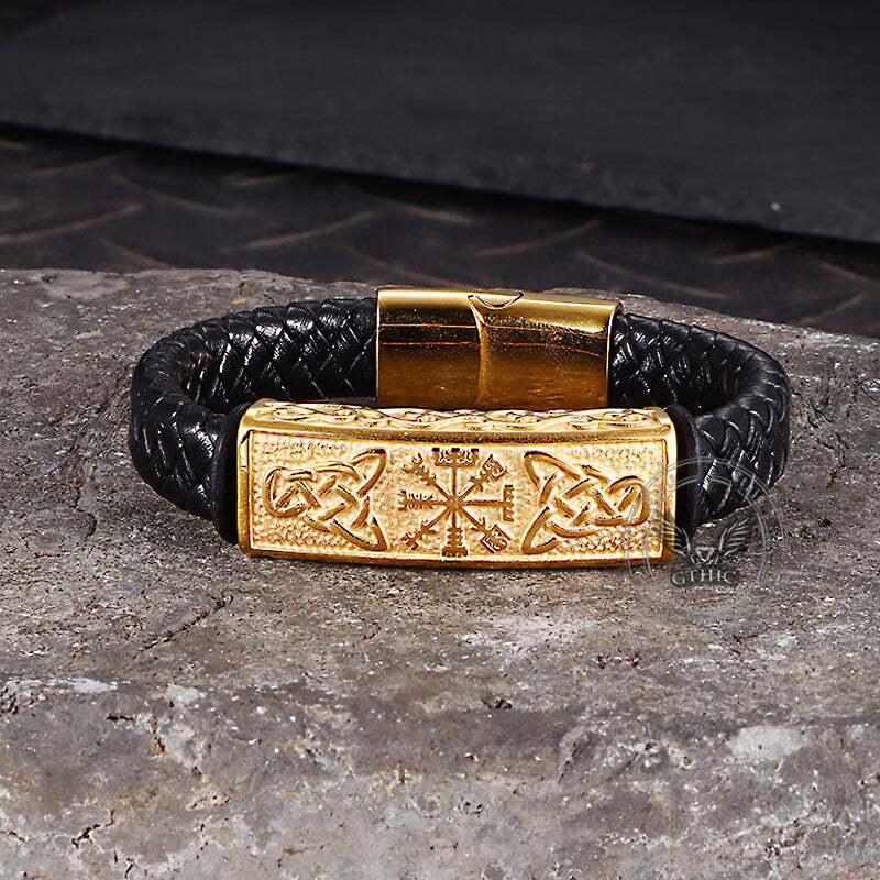 Vintage Viking Rune Stainless Steel Leather Bracelet
