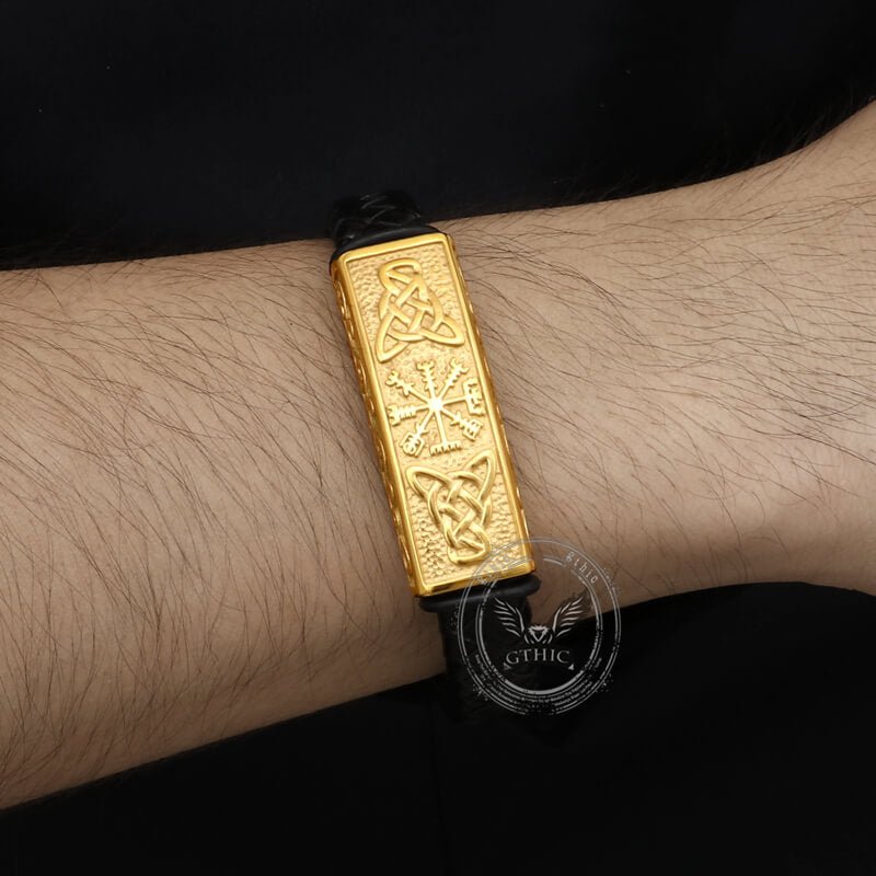 Vintage Viking Rune Stainless Steel Leather Bracelet