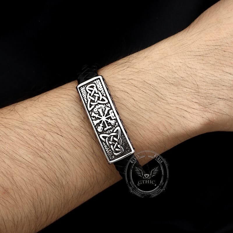 Vintage Viking Rune Stainless Steel Leather Bracelet