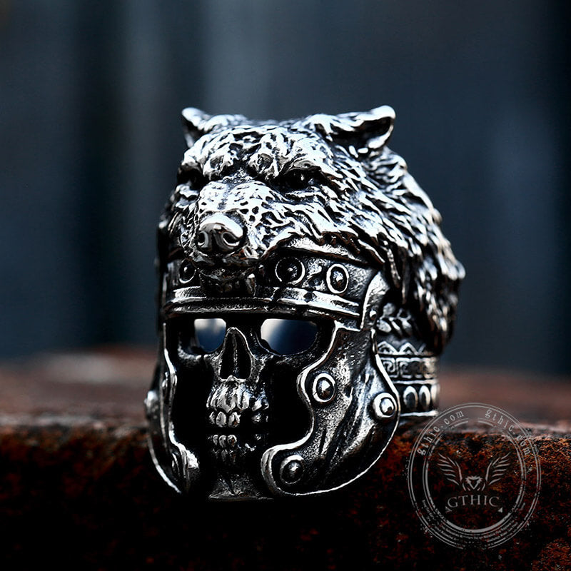 Vintage Warrior Wolf Head Stainless Steel Skull Ring