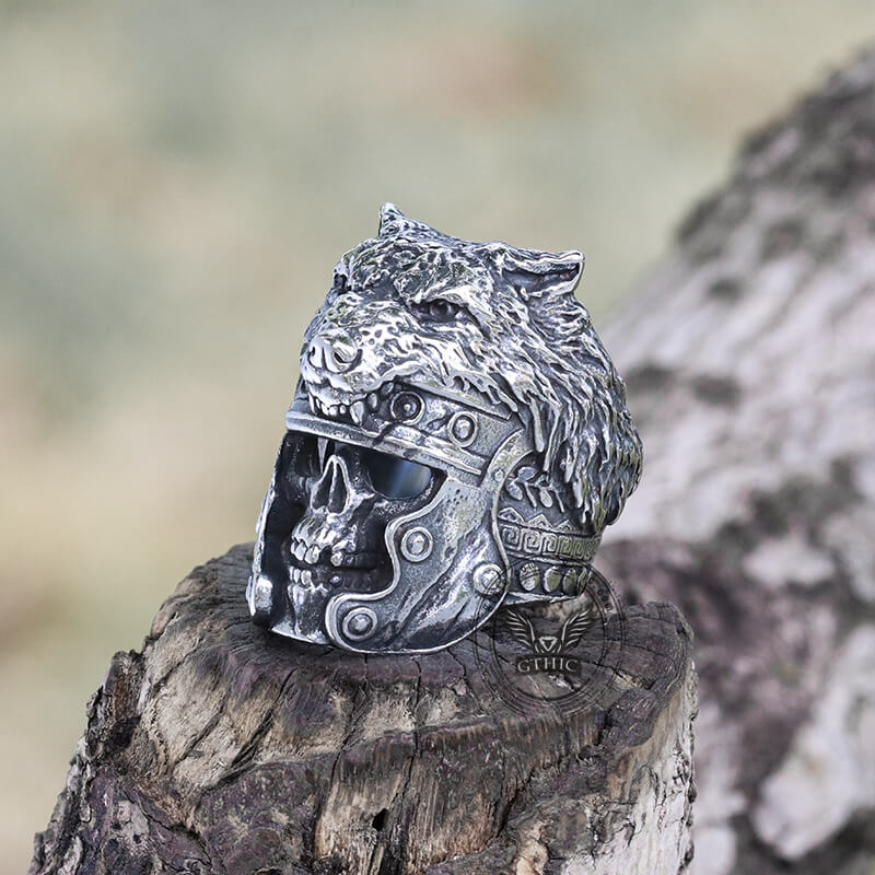 Vintage Warrior Wolf Head Stainless Steel Skull Ring