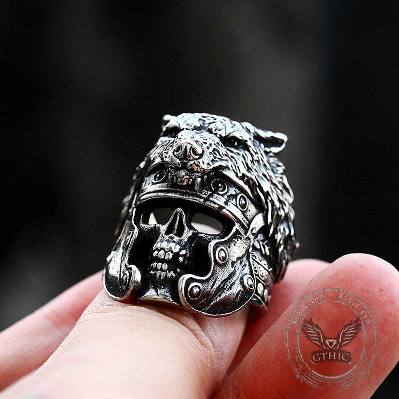 Vintage Warrior Wolf Head Stainless Steel Skull Ring