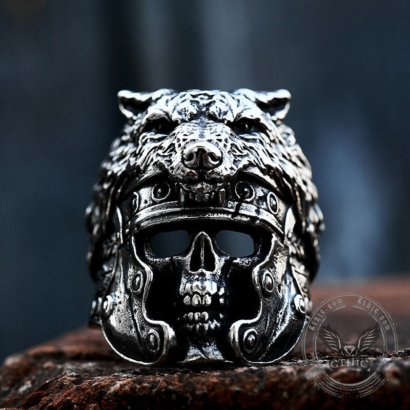 Vintage Warrior Wolf Head Stainless Steel Skull Ring