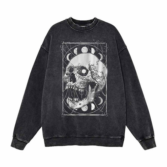 Vintage Washed Skull Head Print Sweatshirt T-shirt