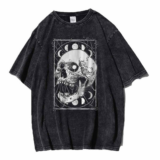 Vintage Washed Skull Head Print Sweatshirt T-shirt