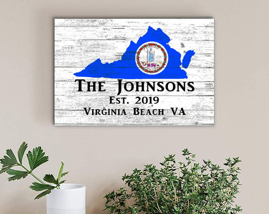 Virginia Home Sign Personalized VA State Family Name & Established Date