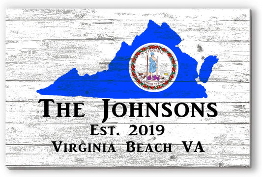 Virginia Home Sign Personalized VA State Family Name & Established Date